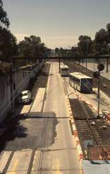 131952: Box Hill Looking towards Laburnum from Station Street Bus departing for Blackburn on temporary roadway