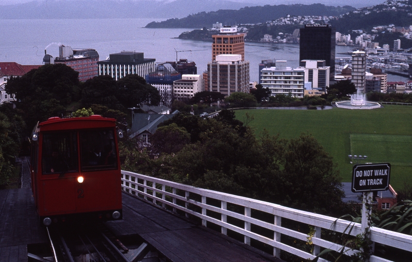 133387: Summit Station Kelburn Cable Car North Island NZ Car No 2 City of Wellington in background