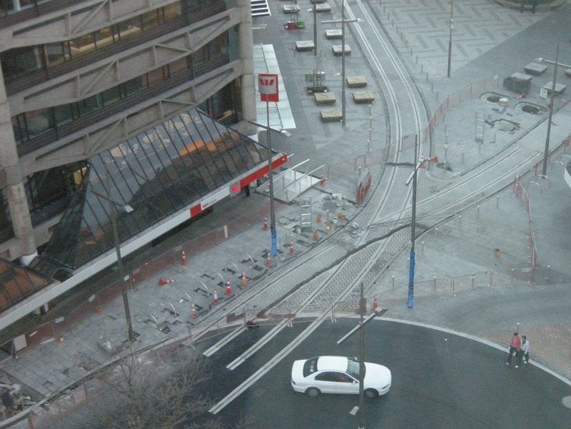 136072: Christchurch High Street at Cashel Street Tramway Extension under construction