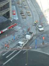 136073: Christchurch High Street at Cashel Street Tramway Extension under construction