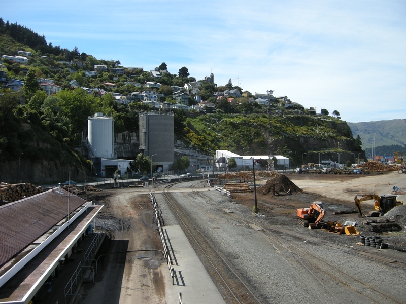 136078: Lyttelton looking from station footbridge towards end of track