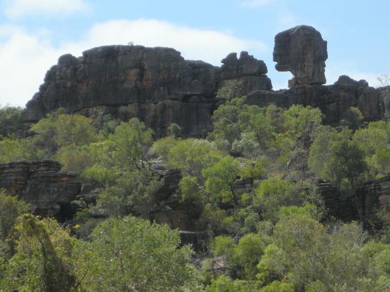 201631: East Alligator River NT Arnhem Land side Rock formations recumbent figure and head