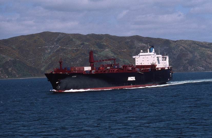 400844: Entrance to Port Nicholson North Island NZ Vessel 'Rotamama' ANZDL Inbound Camp Bay in background